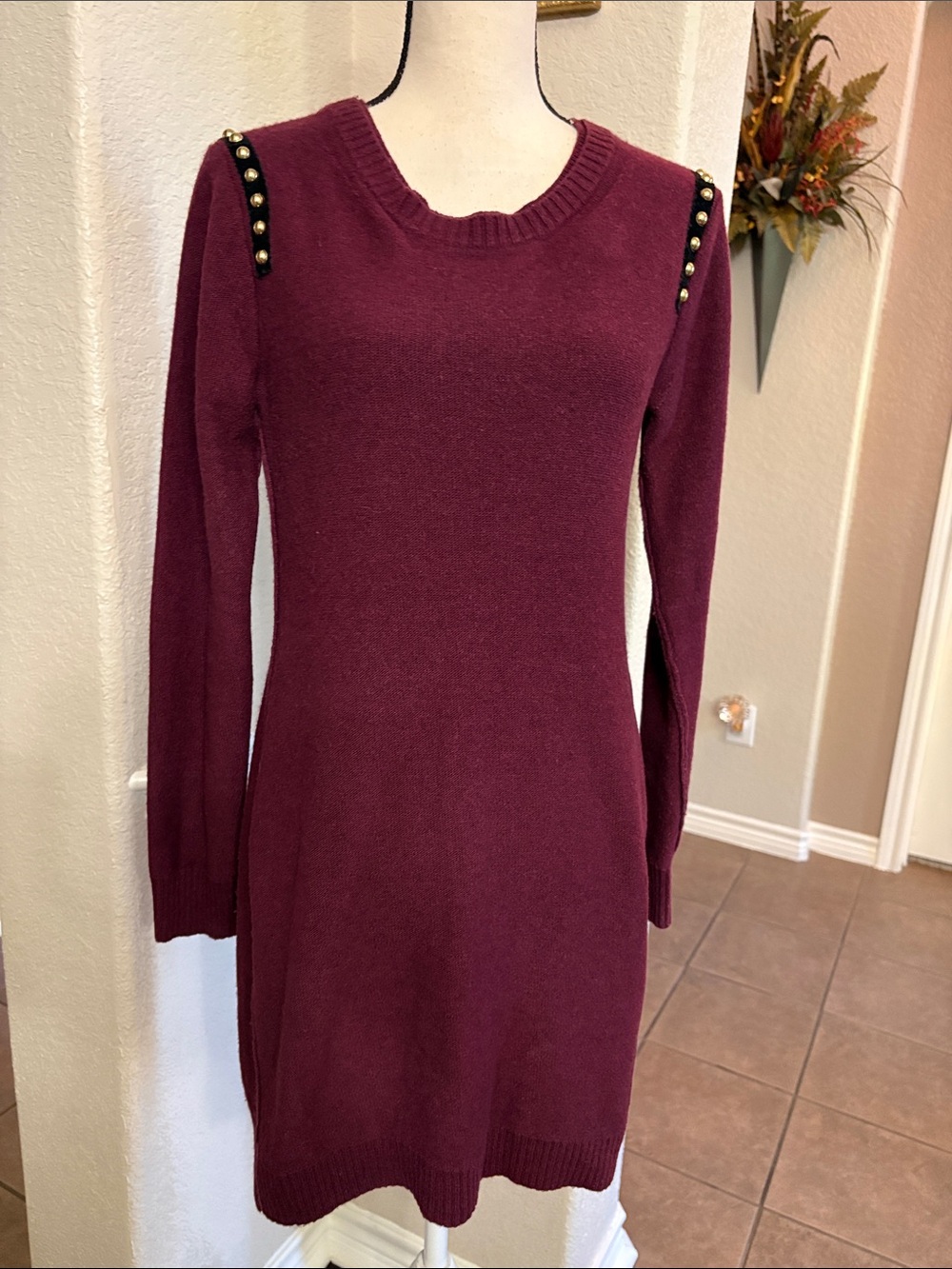 Juicy Couture burgundy wool blend long-sleeve sheath  sweater dress Size M